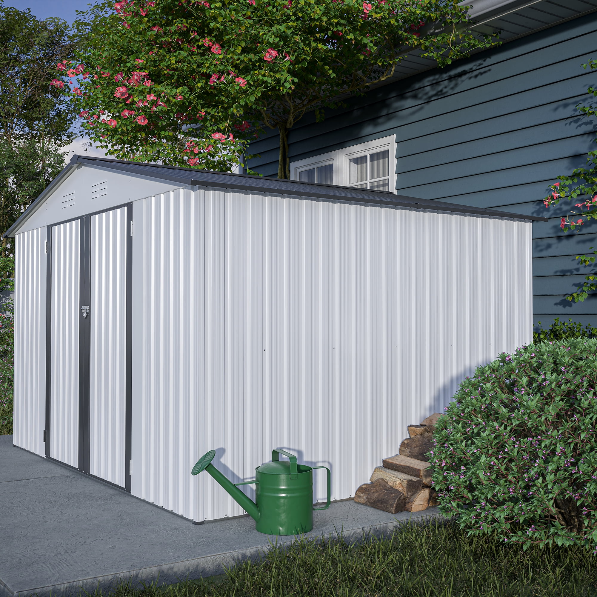 LIVIVOX 10X8 FT Outdoor Storage Shed, All Weather Metal Sheds with Lockable Doors, Tool Shed for Garden, Patio, Backyard, Lawn, Grey