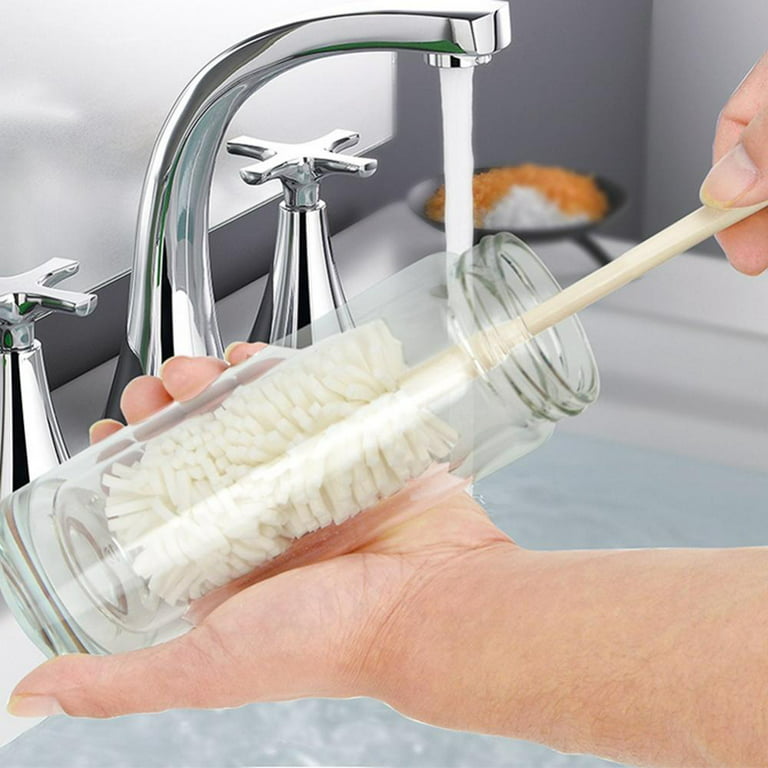 Homgreen Long Handle Bottle Brush, Flexible Scrub Brush for Water Bottles,  Glasswares, Mugs, White, 2 Pack 
