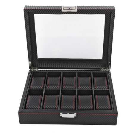 Ccdes 10 Slot Watch Box,10Slot Watch Box Travel Carbon Fiber Case Jewelry Display Storage Collector Organizer ,Watch Box