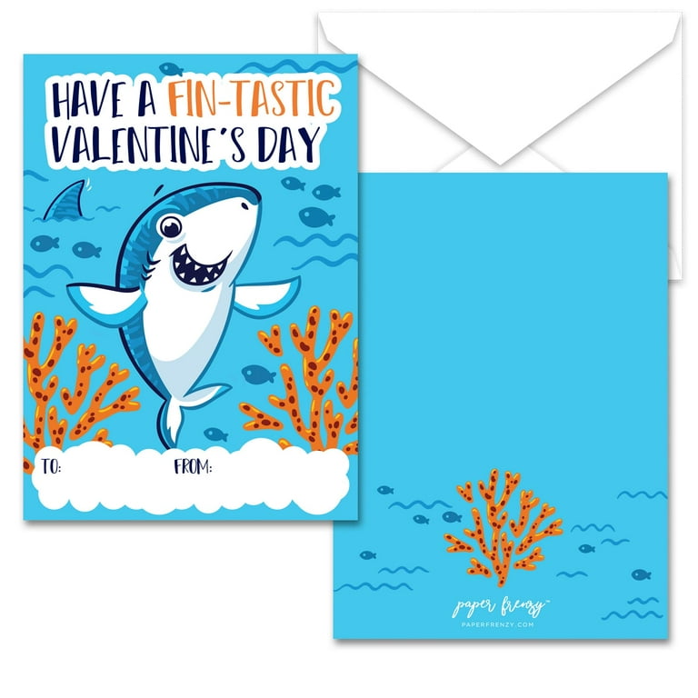 Paper Frenzy Shark Themed Valentines - 25 pack WITH ENVELOPES 