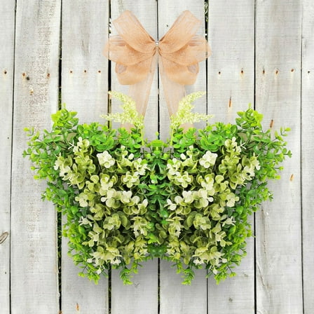TOPRenddon Spring Green Artificial Boxwoods Wreath for Front Door Decor, 18inch Butterfly Shaped Wreath Artificial Spring Summer Greenery Wreaths for Wall Window Porch Farmhouse Patio Garden