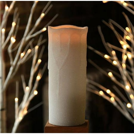 8 Inch White Glitter Flameless Christmas Candle Dual Timer 8 Inch White Glitter Flameless Christmas Candle Dual Timer Featurewhie