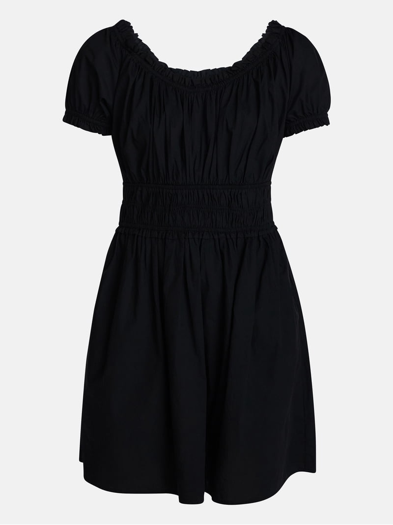 puff sleeve peasant mini dress in soft rayon Lyra Peasant Mini Dress Lo Tide Clothing Co