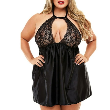 

Bowake Women Sexy Lace Lingerie Halter Hollow Out Underwear Sleepwear Nightdress Pajama