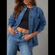 thumbnail image 5 of Chaqueta Vaquera para Mujer, Desgastada, de Larga, de Gran Tamaño, Estilo Camionero. Azul Real L, 5 of 9