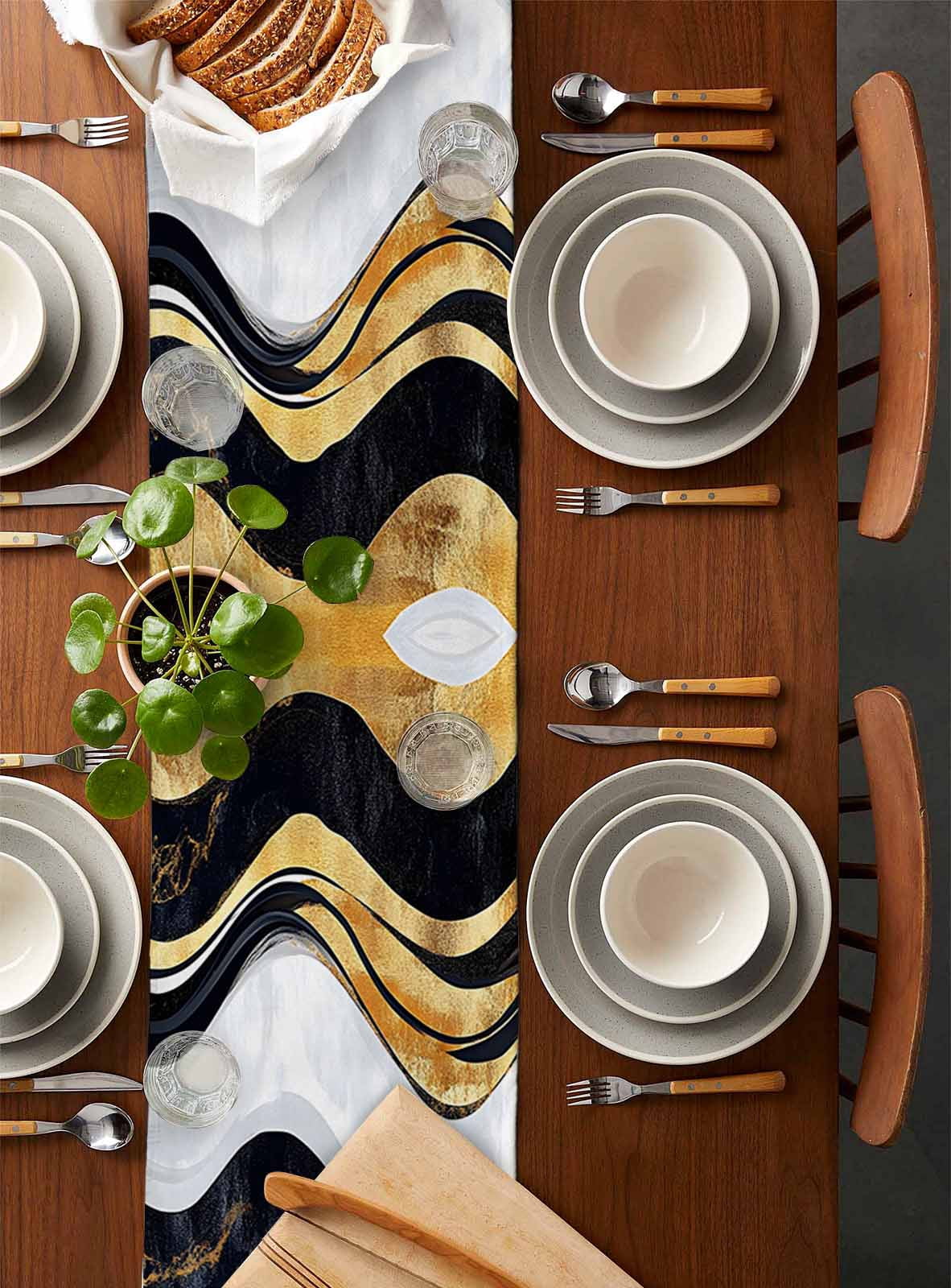 Table Runner Abstract Black White Gold Stripes Table Decoration for Kitchen Dinning Modern Table Decoration for Indoor Outdoor Party Wedding Decor 13x72inch