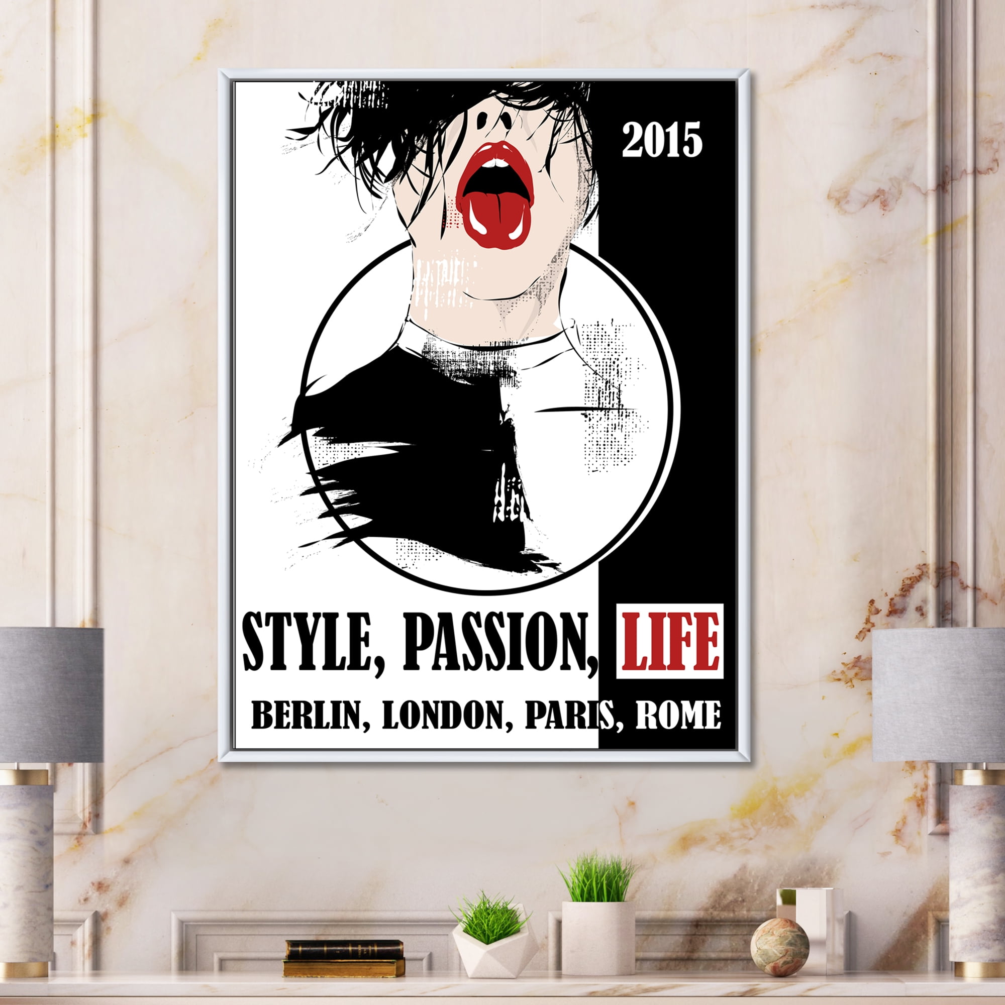 Designart 'Style Passion Life Fashion Woman VIII' Vintage Framed Canvas Wall Art Print