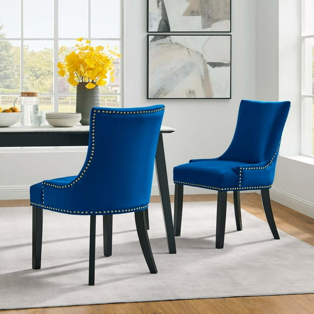 Modway Chaises de Salle à Manger en Velours de Performance Marquis, Ensemble de 2, Bleu Marine