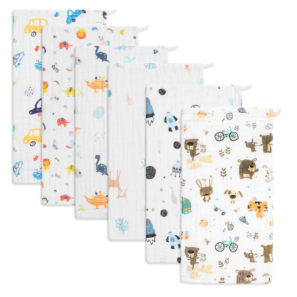 6 Pack Muslin Burp Cloths Baby Burp Clothes for Boy Girls 100% Cotton Large 20''X10'' 6 Layers Thicken Super Soft Absorbent