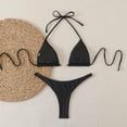 thumbnail image 5 of Women's 2 Piece Halter Bikini Set Metal Ring High Cut Swimsuits Beach Vacation Clothes (Black,L), 5 of 6
