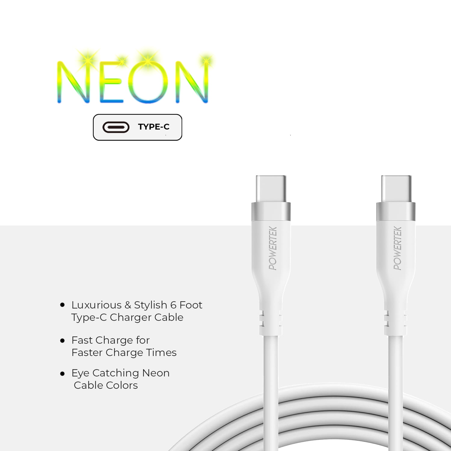 Liquipel Powertek Neon USB-C to USB-C - White