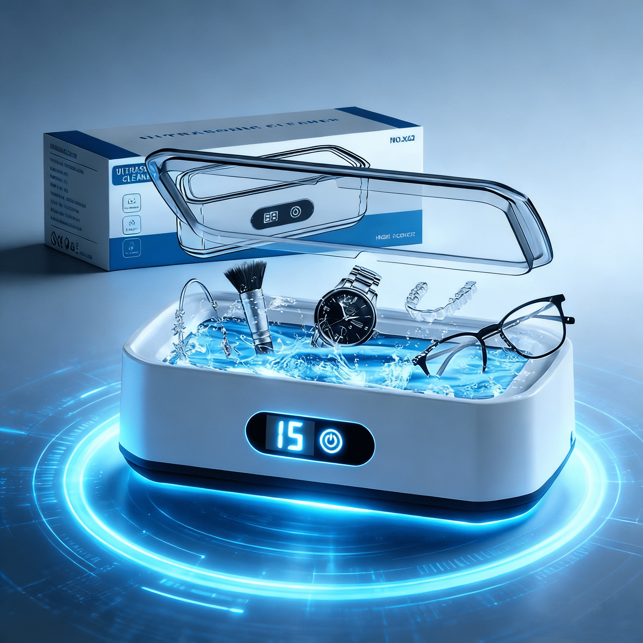 XEENSO Ultrasonic Jewelry Cleaner Denture Glass Watch Ring Bath Tank Cleaning Machine 49KHz 5 Modes Digital Timer