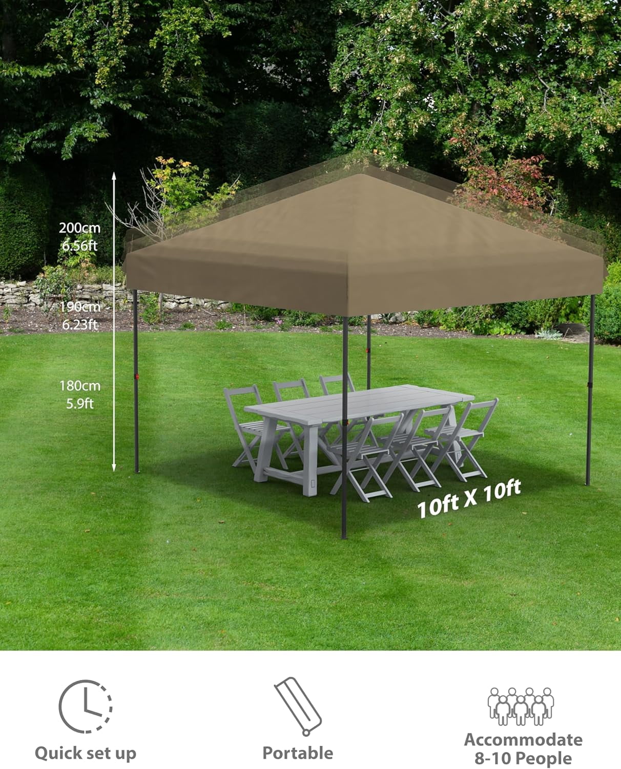 10x10 Pop Up Canopy with 3 Side Walls,Beach Tent with One Push Setup,Outdoor Sun Shade for Events,Parties,Camping,Gazebo with 1 Roller Bag,3 Adjustable Height,4 Weight Bags