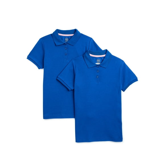 Wonder Nation Girls School Uniform Interlock Short Sleeve Polo Shirt, 2-Pack, Sizes 4-18