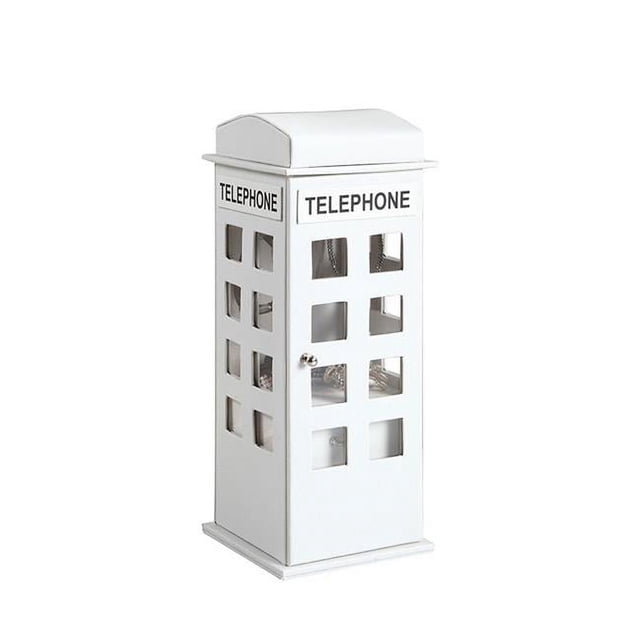 Benzara BM240351 Telephone Booth Jewelry Box with 2 Drawers, White