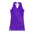 thumbnail image 4 of TiaoBug Kids Girls Shiny Rhinestone Sleeveless Fringe Skirt Gymnastics Leotard Latin Ballroom Dancewear Purple 16, 4 of 6