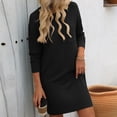 thumbnail image 4 of Diufon Womens Knit Cotton Dress Solid Color Mini Dress Round Neck Long Sleeve Dress with Pockets, 4 of 6