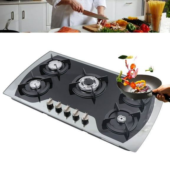WUZSTAR 5 Burners Built-in Gas Cooktop,Stainless Steel Gas Hob Stove Automatic Pulse Ignition Countertop Stove