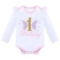 thumbnail image 4 of IDOPIP Baby Girl 1st Cake Smash Birthday Outfit Sequin Butterfly Romper Tutu Skirt with Headband, 4 of 8