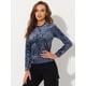 thumbnail image 4 of INSPIRE CHIC Camiseta casual de manga larga con cuello redondo y parte superior de terciopelo para mujer Gris azul L, 4 of 4