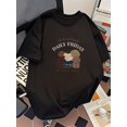 thumbnail image 1 of Men's Regular Size Cotton T-Shirt - Fun Cartoon Dog Print, Casual Summer Tee, Loose Fit, 220g/㎡, White with "Smile and Laugh Daily Friday" Design, 1 of 6