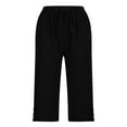 thumbnail image 3 of Womens Elastic High Waist Capri Pants Summer Casual Loose Fit Capris Wide Leg Cotton Linen Pants, 3 of 9