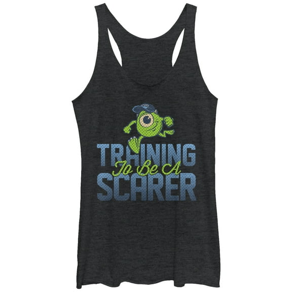 Women's Monsters Inc Training to be a Scarer  Racerback Tank Top Black Heather Small