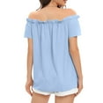 thumbnail image 4 of Virmaxy Womens Blouses Long Sleeve Shirt Women Casual Fashion Solid Color Button T-Shirt Long Sleeves One Shoulder Top Blouse Tops Light Blue-1 XL, 4 of 5