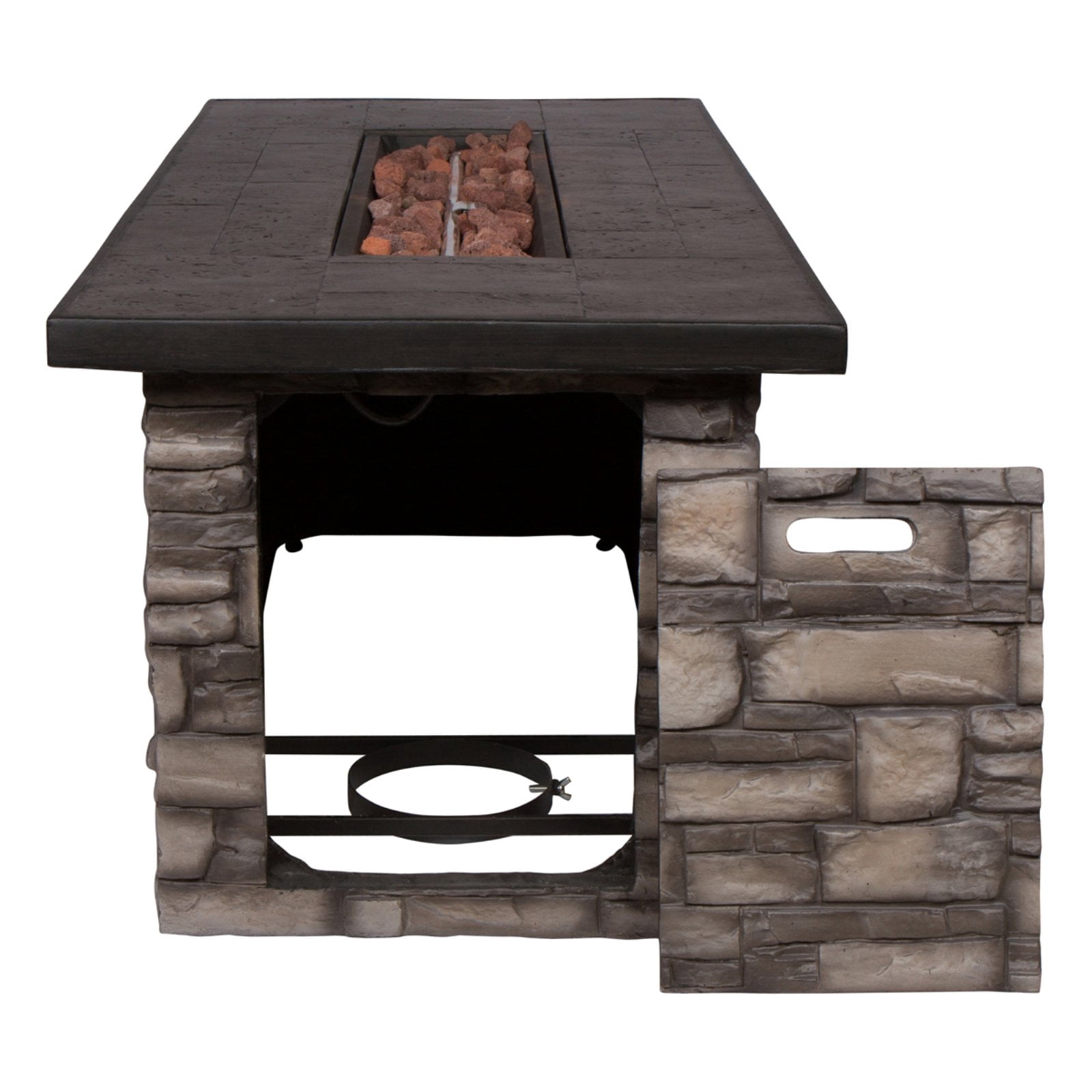 Shine Company 60" Rectangular Propane Gas Fire Pit Table with Lava Rocks in Gray