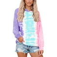 thumbnail image 2 of VSSSJ Women's Tie-Dyed Printed Pullover Hoodies Sweatshirts Lightweight Crewneck Long Sleeve Drawstring Casual Loose Hooded Sweatshirt Purple L, 2 of 8