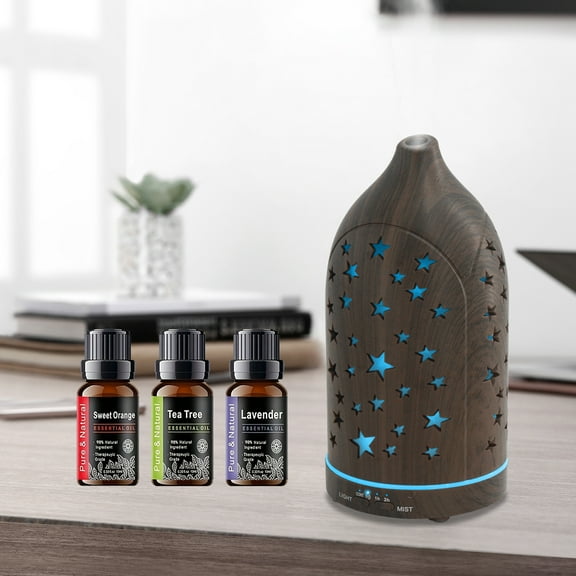 BRJSQJP 200ml Star Hollow Aromatherapy Essential Oil Diffuser Ultrasonic Air Humidifier Cool with 7 Color LED Lights