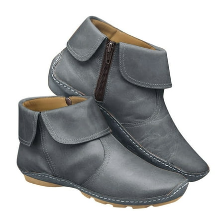 

Womens Boots Leather Non Slip Fashion Zipper Toe Round Casual Autumn and Winter and Warm Womens Ankle Boots