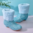 thumbnail image 5 of Quealent Girls Cowboy Boots, Glitter Cowgirl Boots with Fleece Linen, Sparkle Sequin Western Boot for Gilrs Toddler/Little Kid Party Birthday Blue for Size 12, 5 of 9