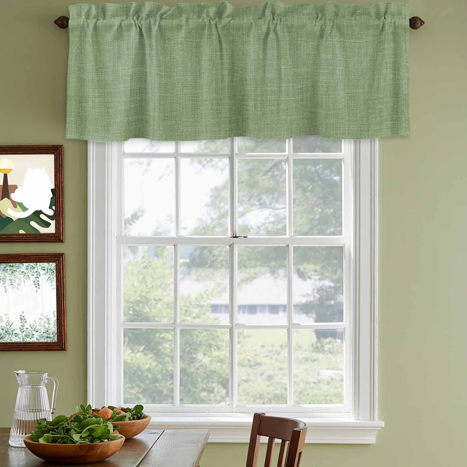 2 Pack Vintage Forest Green Valances for Windows Bedroom Living Room Window Treatments, Farmhouse Retro Solid Color Linen Texture Rod Pocket Valance Drapes Short Kitchen Curtains Over Sink 60"x18"