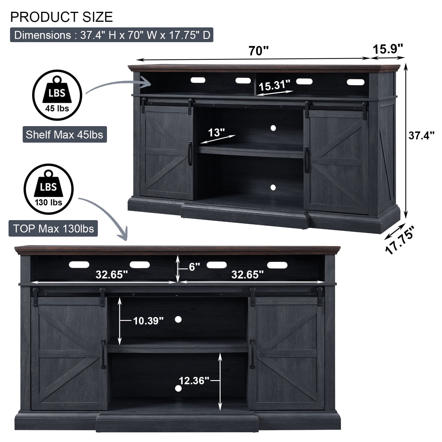 SinCiDo TV Stand for 75 inches TV, Farmhouse TV stand with 37" Tall Entertainment Center for Living Room