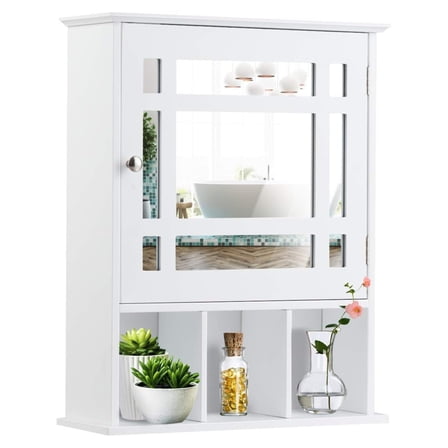 Bathroom Medicine Cabinet with Mirror, Adjustable Shelf and Open Compartments, Wall Mounted Mirrored Cabinet, 20 x 6 x 24 Inches (White) 20" x 6" x 24"