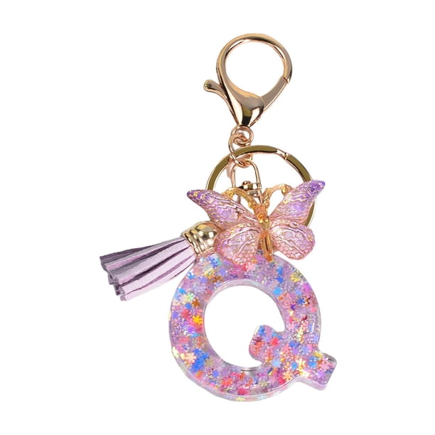 Llavero con letras, llavero de resina con dijes para billetera de mujer. Q