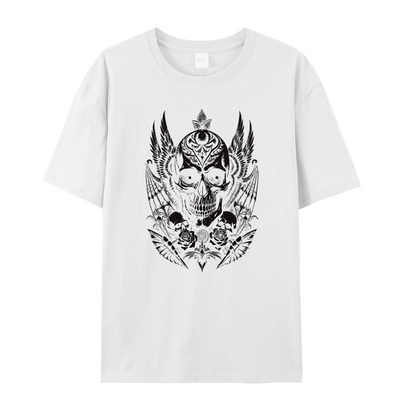 Women's Graphic T-Shirt Tops White 3XL Retro Skull Black Women's Tops Crew Neck Short Sleeve Tees