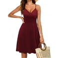 thumbnail image 5 of YHAJDS Womens Spaghetti Strap Dress Solid Color Backless Short Summer Sundress, 5 of 5