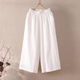 thumbnail image 2 of VBVC Women's Elastic Waist Linen Blend Pants , Cropped Palazzo Pants For Women , Ladies' Lightweight Summer Culottes with Pockets,White,S-2XL, 2 of 6
