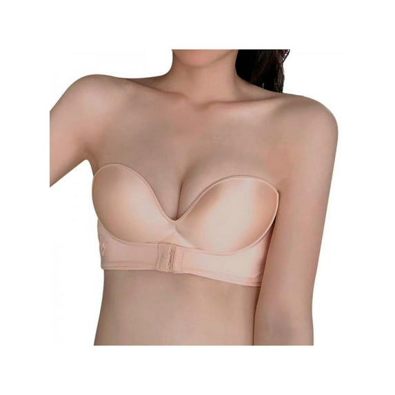 Women Sexy Strapless Gather Bra,Front Closure Push Up Invisible Lingerie