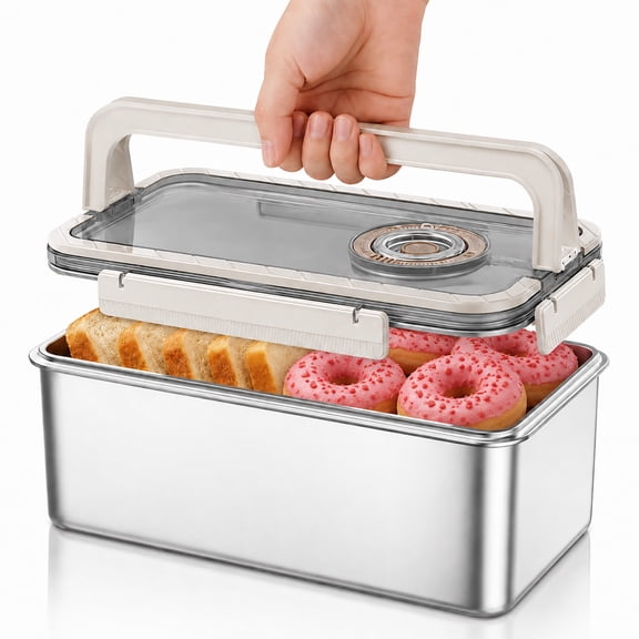 5800ml, 6Qt, 24 Cups Large 304 Stainless Steel Bread Box, Airtight Food Storage Container with Clear Lid, Time Recording, Handle for Meal Prep, Vegetables, Fruit, Kitchen Countertop