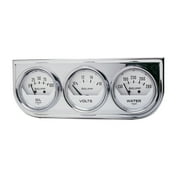 AUTO METER 2325 2IN 3 GAUGE CONSOLE, OIL/ WATER/VOLT, MECH, CHROME