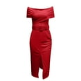 thumbnail image 4 of Bigersell Long Dresses for Women formal Women Short Sleeve Summer Bandage Solid Color Backless Strapless Party Long Maxi Dress a Line Dresses Female Women's Plus Faux-Wrap Dresses, Style 21592, Red L, 4 of 5
