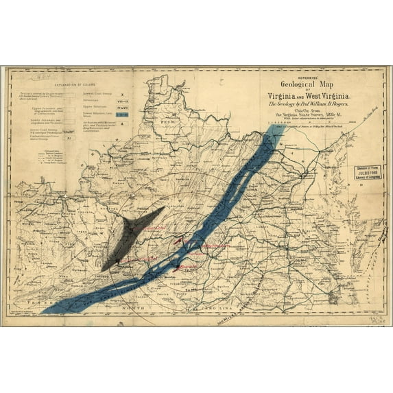 24"x36" Gallery Poster, geological map of Virginia & West Virginia 1875