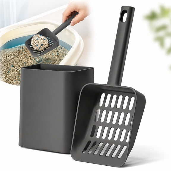 Genreen Cat Pooper Scooper, 2 in 1 Cat Litter Scoop with Holder Stand Cat Stuff Cat Scooper for Litter Box Kitty Litter Scoop Heavy Duty and Easy Clean Scoop Away Cat Litter