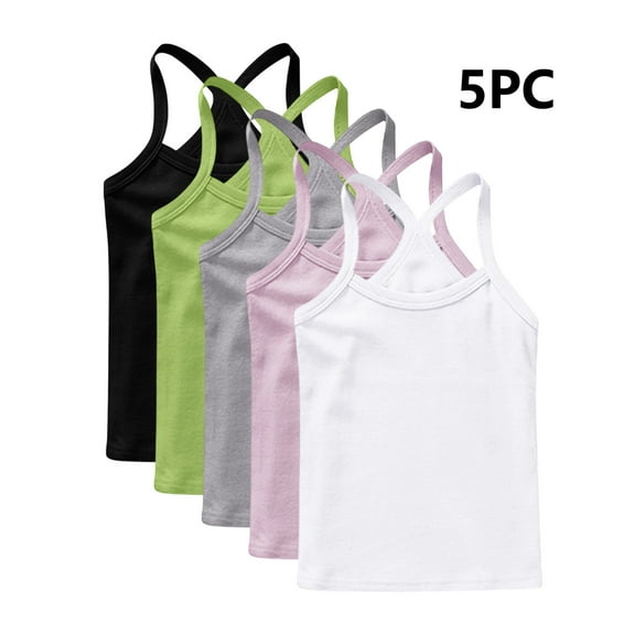 5 Pack Girls Tank Undershirts, Girls’ Cami Tanks, Child Solid Color Racerback Sleeveless Spaghetti Strap Camisole