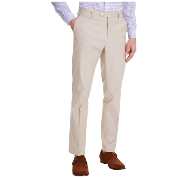 Tommy Hilfiger Mens Modern fit Dress Pants 38 / 34 Beige Solid Stretch