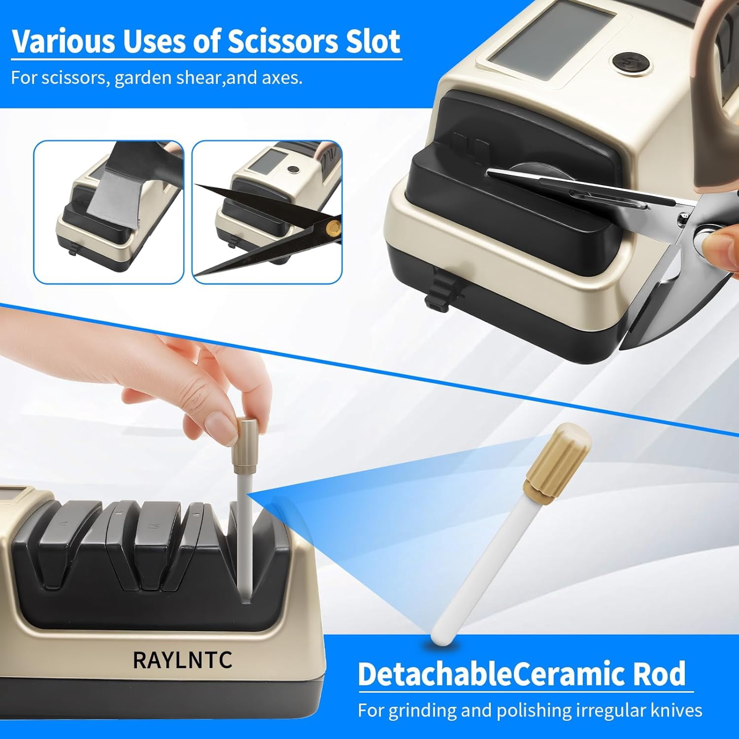 Professional 5-in-1 Electric Knife Sharpener with LCD Display, Scissor Sharpener with 3-Speed &   Abrasives