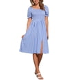 thumbnail image 1 of Vestido Gingham con Fruncido Inspire Chic para Mujer, Cuello Cuadrado, Con Abertura Lateral, Vestidos de Cuadros Casual XS Azul, 1 of 6